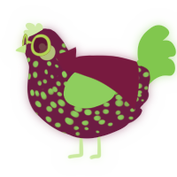 A wine and grass chicken with a speckle pattern