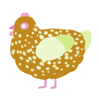A ochre and apple chicken with a speckle pattern