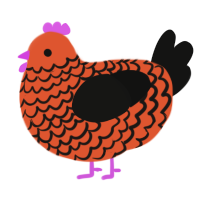 A vermilion and black chicken with a lace pattern