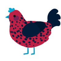 A crimson and tumblr chicken with a speckle pattern
