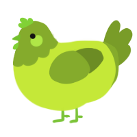 A lime and chartreuse chicken with a head pattern