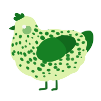A apple and leaf chicken with a speckle pattern