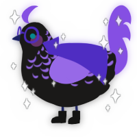 Antares of Liria, a sable and blurple chicken with a half-lace pattern