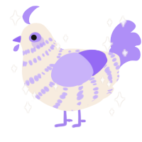 A cream and lilac chicken with a bar pattern