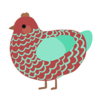 A red and mint chicken with a lace pattern