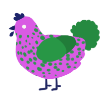 A orchid and viridian chicken with a speckle pattern
