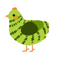 A indigo and lilac chicken with a bar pattern