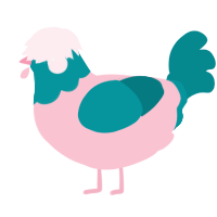 A rose and teal chicken with a head pattern