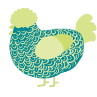 A teal and lemon chicken with a double-lace pattern