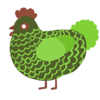 A olive and grass chicken with a lace pattern