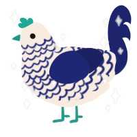 Zaley, a cream and navy chicken with a lace pattern