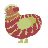 Holly Wreath, a maroon and chartreuse chicken with a bar pattern