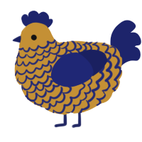 A gold and navy chicken with a lace pattern