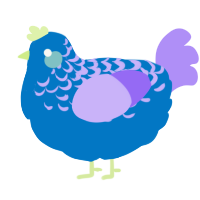 A sapphire and lilac chicken with a half-lace pattern