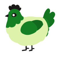 A apple and leaf chicken with a head pattern