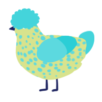 A lemon and aqua chicken with a speckle pattern