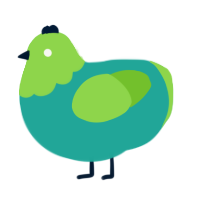 A turquoise and grass chicken with a head pattern