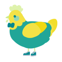 A turquoise and yellow chicken with a head pattern