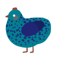 A sea and navy chicken with a speckle pattern