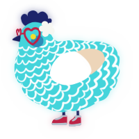 A aqua and cream chicken with a lace pattern
