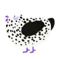 A white and black chicken with a speckle pattern