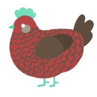 A red and bark chicken with a lace pattern