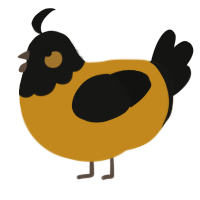 A ochre and black chicken with a head pattern