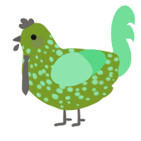 dr sickly, a chartreuse and spring chicken with a speckle pattern