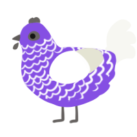 A blurple and white chicken with a lace pattern