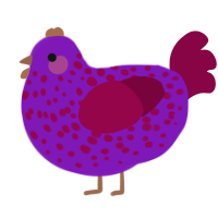A violet and maroon chicken with a speckle pattern