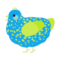 A sky and lime chicken with a speckle pattern