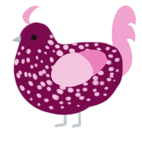A wine and pink chicken with a speckle pattern