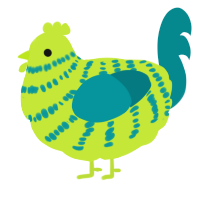 A lime and teal chicken with a bar pattern