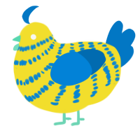A yellow and sapphire chicken with a bar pattern