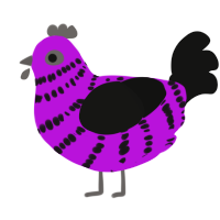 A amethyst and black chicken with a bar pattern
