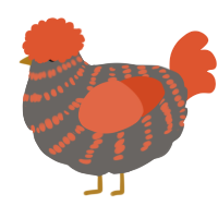 A grey and vermilion chicken with a bar pattern