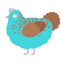 A aqua and brown chicken with a half-lace pattern