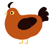 jack-o-lantern, a vermilion and black chicken