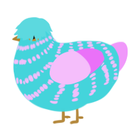 A aqua and lavender chicken with a bar pattern