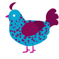 A cerulean and wine chicken with a speckle pattern