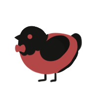 red, a red and black chicken with a head pattern
