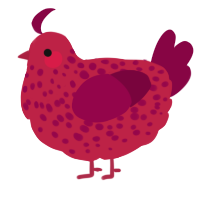 A crimson and maroon chicken with a speckle pattern
