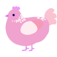 A pink and rose chicken with a neck-speckle pattern