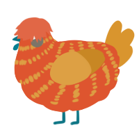 A vermilion and orange chicken with a bar pattern