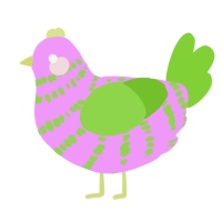 A lavender and grass chicken with a bar pattern