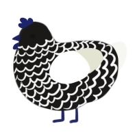 A sable and white chicken with a lace pattern