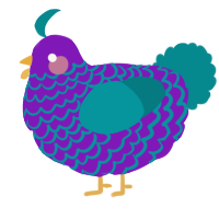 A violet and teal chicken with a lace pattern