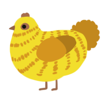 A yellow and ochre chicken with a bar pattern