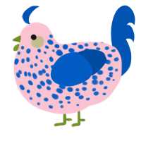 A rose and ultramarine chicken with a speckle pattern
