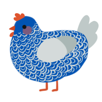 A ultramarine and silver chicken with a double-lace pattern